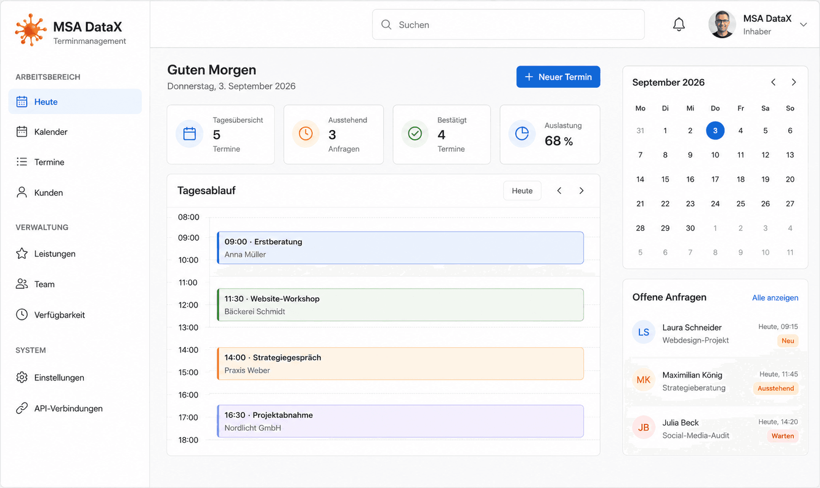 MSA DataX Kalender – Tagesübersicht für professionelles Terminmanagement